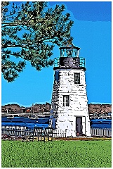 Evergreen Trees By Newport Harbor Light - Digital Painting